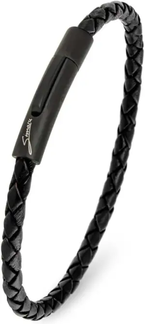 Simaru Lederarmband, 4mm geflochten für Frauen & Männer, Echtleder-Armband mit E