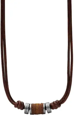 Fossil Herren Halskette aus Edelstahl und Leder