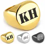 Generisch Personalisierter Edelstahl Siegelring Text, Monogramm Laser Gravur • Geschenkidee für Männer & Frauen • Ring in den Farben Gold, Silber oder Schwarz