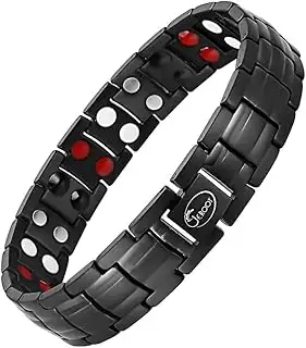 Magnetarmband Herren, Schwarzes Titan Armbänder 4 Elemente Doppelreihiges Magnet