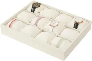 Coward Beige Samt Uhr Armreif Armband Organizer Tablett, Samt 12 Gitter Tablett 