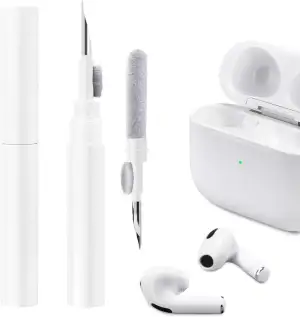 ICARER Clean Kit für AirPods Pro 3 2025 AirPods Pro 2/Pro AirPods 2/3/4, 3 in 1 Multifunktions Kopfhörer Reinigungsset Werkzeug Weiche Bürste Beflockungsschwamm für AirPods iPhone Kamera Tastatur-Weiß