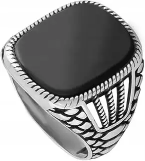 925 Sterling Silber Ringe Eleganter Herren Siegelring Onyx Oxidiert Poliert Klas