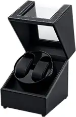 Mcbazel Uhrenbeweger 2 Uhren, Watch Winder für Herren und Damen USB-C Aufladung Uhrenbeweger Automatik TPD 970-2430 Zwei Wickelschwingmodi für Automatikuhren PU Leder - Schwarz