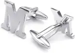 HONEY BEAR 1 Paar Herren Edelstahl Manschettenknöpfe Hochzeit Cufflinks Manschettenknopf Silber Buchstabe,MEHRWEG