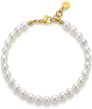 Perlenarmband Damen – Armband Perlen Gold aus Edelstahl 316L, verstellbar 17–20 