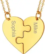 PROSTEEL personalisiert Collier 2/3/4/5/6 Stücke Herz Puzzle Anhänger mit 51cm 1,5mm Rolokette Edelstahl/18k vergoldet Namensketten Gravur Freundschaftsketten für Freundinnen Schwester