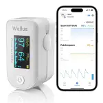 Pulsoximeter mit Datenspeicher, mit APP über Bluetooth, Messung der Sauerstoffsättigung, Fingerpulsoxymeter, Sauerstoffgehalt Gesundheitsmonitor, Überwachung von Herzfrequenz und SpO2, Weiß