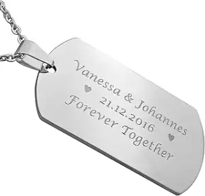 Personalisierte Kette mit Gravur Edelstahl 50 cm mit Anhänger Dog Tag einseitig 