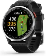 Garmin Approach® S44 Essential Golf GPS-Smartwatch, AMOLED-Display, On-Course-Funktionen, silberfarbene Aluminium-Lünette mit schwarzem Silikonband
