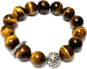 Super Q&P Natürliche Steinarmband mit 14mm Perlen, Tigerauge, Handgelenkumfänge 