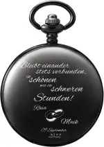 TREEWETO Taschenuhr mit Gravur zur Hochzeit, Personalisiert mit Namen und Datum, Motiv Ringe, Geschenkidee zur Hochzeit, Hochzeitsgeschenk