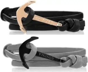 VIKINGS Anker Pärchen Armband 2er Set Leder Schwarz Grau