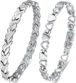 Vicmag 2 PCS Magnetarmband Damen Titanstahl Ultral-Festigkeit magnetisch Armband Geschenk mit Entfernungswerkzeug (Silber Fischschwanz & Liebe)