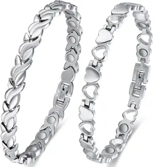Vicmag 2 PCS Magnetarmband Damen Titanstahl Ultral-Festigkeit magnetisch Armband Geschenk mit Entfernungswerkzeug (Silber Fischschwanz & Liebe)