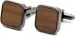 NaturSchatulle Manschettenknöpfe Herren Holz I 1 Paar Schwarze, Silber Manschettenknopf Eckig Hemd Hochzeit Anzug Männer Cufflinks for Men