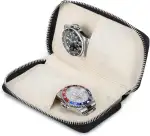 Hiram Uhren-Reiseetui 2 Uhren Aufbewahrungsbox Saffiano-Leder Tragbarer Uhren-Organizer mit Reißverschluss (Schwarz)