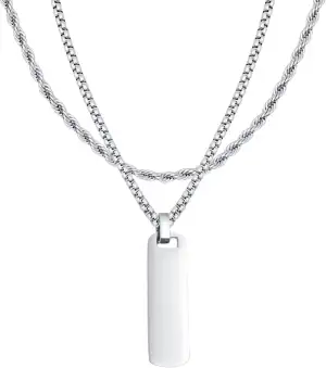 2 Herren Edelstahl Halsketten mit stylischem Anhänger - Kordelkette 55 cm & Boxk