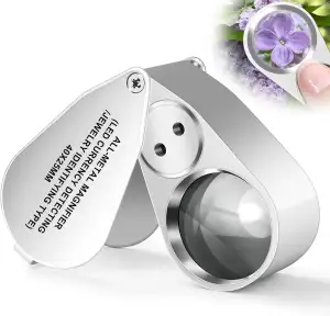 Juwelier Lupe 40X mit Licht, Tasche Metall Faltlupe Edelsteinelupe mit LED/UV Li