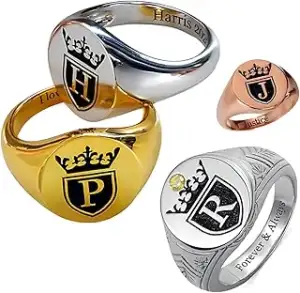 Personalisierter Ring für Männer Frauen Anfangssiegelring Gold Anfangsring Sterling Silber Siegel...