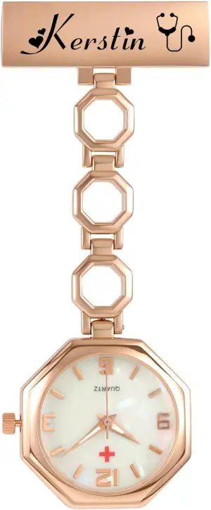 JSDDE Personalisierte Krankenschwester Uhren mit Namen Text Gravur Achteckig Taschenuhren für Damen Krankenschwesteruhr mit Pin Uhr für Arzt Doktor Medical