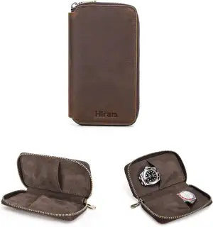 Hiram Echtleder Uhrenetui Reiseuhrenbox 2 Uhren Uhrenbox herren leder Tragbarer 