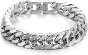 RWQIAN Armband Herren Silber/Gold/Schwarz Edelstahl Panzerkette Armbänder 8mm/12