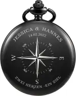 TREEWETO Taschenuhr mit Gravur, Personalisiertes Hochzeitsgeschenk, Geschenk für Paare mit Kompass Knoten, Personalisiert mit Namen und Datum