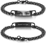 Paar Armband mit Augen Foto Text Gravur Herren Damen Armkette Edelstahl Panzerkette Armbänder Partnerarmbänder Liebe Schmuck Personalisierte Geschenke für Partner Pärchen Liebhaber