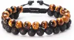 HASKARE Edelstein Armbänder Tigerauge Armband Herren Perlen, Hochwertiges Schmuck Kristall Armband Herren Naturstein Tigerauge Lavasteine Doppelte Armbänder 8MM, Heilende Geschenk für Männer
