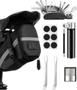 Fahrrad Reparaturset mit Satteltasche, 16-in-1 Fahrrad Multitool + 120 PSI Mini-Luftpumpe, Fahrra...