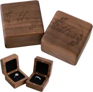 muso wood Ringbox Holz Graviert Mr. und Mrs. Ringschatulle für Verlobung Hochzei