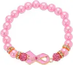 Pink Ribbon Armband Damen – Perlenarmband mit HOPE Anhänger, Symbolisches Armband zur Sensibilisi...