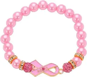 Pink Ribbon Armband Damen – Perlenarmband mit HOPE Anhänger, Symbolisches Armban