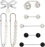 8 Stück Brosche Damen, Künstliche Perlen Broschen für Kleidung Brosche Vintage Ausschnitt Verkleinern Clip Mehrere Größen Sicherheitsnadeln mit Aufbewahrungsbox für Kleidung Hosen Kleid Rock Pullover