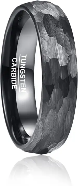 Vakki Gehämmerter Ring Schwarz Wolfram Ringe Herren Ring Wolframcarbid Schwarz R