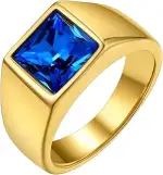 GoldChic Schwarzer/Blauer Stein Ring Herren Damen Siegelring mit Gravur Geburtsstein Edelstahlrin...
