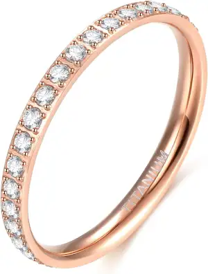 Zakk Eternity Ring 2mm Damen Ewigkeitsringe Titan Verlobungsringe Eheringe Trauringe Memoirering mit Zirkonia Silber Gold Rosegold