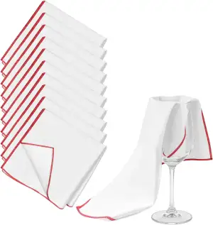 10 Stück Poliertuch Gläser, 30 X 30 cm Mikrofaser Glaspoliertücher, Microfaser Gläser Poliertuch, Poliertücher Gläser Gastronomie, Weiß Weingläser Tücher mit Rotem Rand für Fenster Brillen