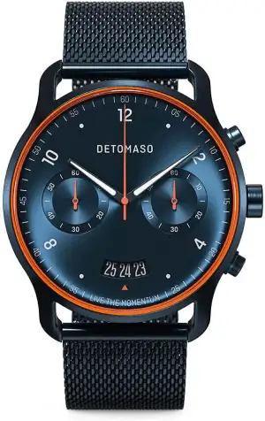 DeTomaso SORPASSO Velocita Blue Orange Herren-Armbanduhr Analog Quarz Mesh Milan