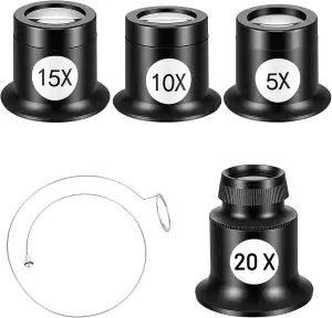 4 Stück Uhrmacherlupe Augen Lupe 5X/10X/15X/20X Juwelier Lupe Glas Okular Kuppel