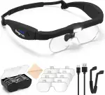 Lupe mit Licht, 1.5X-5X Lupenbrille mit 3 LEDs & 4 Gläsern für Brillenträger, freihändige wiedera...