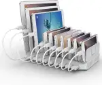 Alxum USB Ladestation für Multi-Geräte 96W, 10 Port Ladestation Mehrere Geräte Schnellladestation Organizer für Moblie Phone, Tablet, Weiß