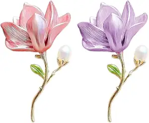 2Stück Perlen Blumen Brosche Damen Rosa Lila Magnolien Blumenbrosche 3D Magnolia