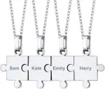 PROSTEEL personalisiert Puzzle-Teile Anhänger Kette 2/3/4/5/6/7/8 Stücke mit 55cm/2mm Rolokette Edelstahl/18k vergoldet Namensketten Gravur Ketten für Familien Freundschaft Partnerschaft
