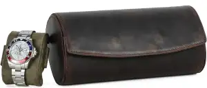 Hiram Uhrenrolle-Etui aus echtem Leder für 3 Uhren, mit herausnehmbarem Kissen, 