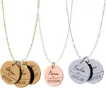 Generisch Personalisierte Halskette mit Gravur | Plättchen mit Namen & Geburtsdaten der Kinder | Geschenk Mama | Gold, Silber, Roségold | Edelstahl Wasserfest | Made in Germany