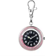 JewelryWe Taschenuhr mit Karabiner Schlüsselanhänger Quarz Analog Uhr Leuchtende Quarzuhr für Ärzte Krankenschwestern Sanitäter Köche Rot Rosa