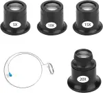 4 Stück Uhrmacherlupe 5x/10x/15x/20x Juwelierlupe Okular mit Lupe Stahlring Uhrmacher Auge Klein ...