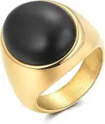 Ring Gold Damen mit Stein 18K Vergoldet Siegelring Edelstahl Wasserfest Breit Schwarz Goldring fü...
